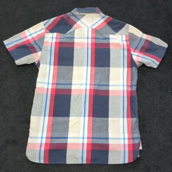 Levi's Men's Medium Short Sleeve Flannel Shirt Blue Red Plaid Button Up - Picture 5 of 5